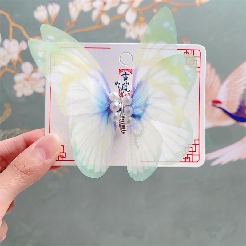 Butterfly Y2K Hair Clip Gradient Faux Pearl Duck Billed Clip Hair Accessory