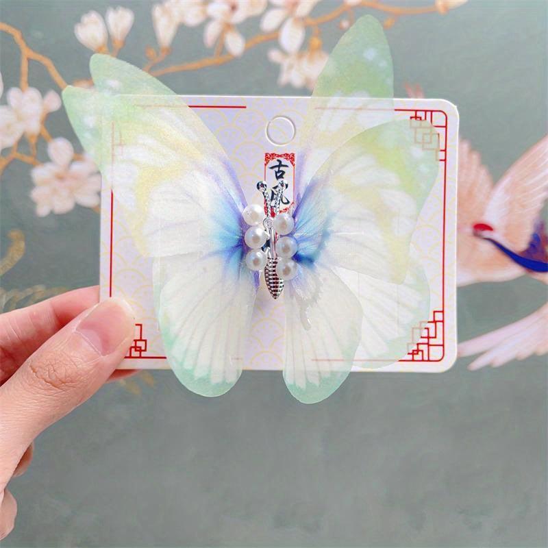 Butterfly Y2K Hair Clip Gradient Faux Pearl Duck Billed Clip Hair Accessory