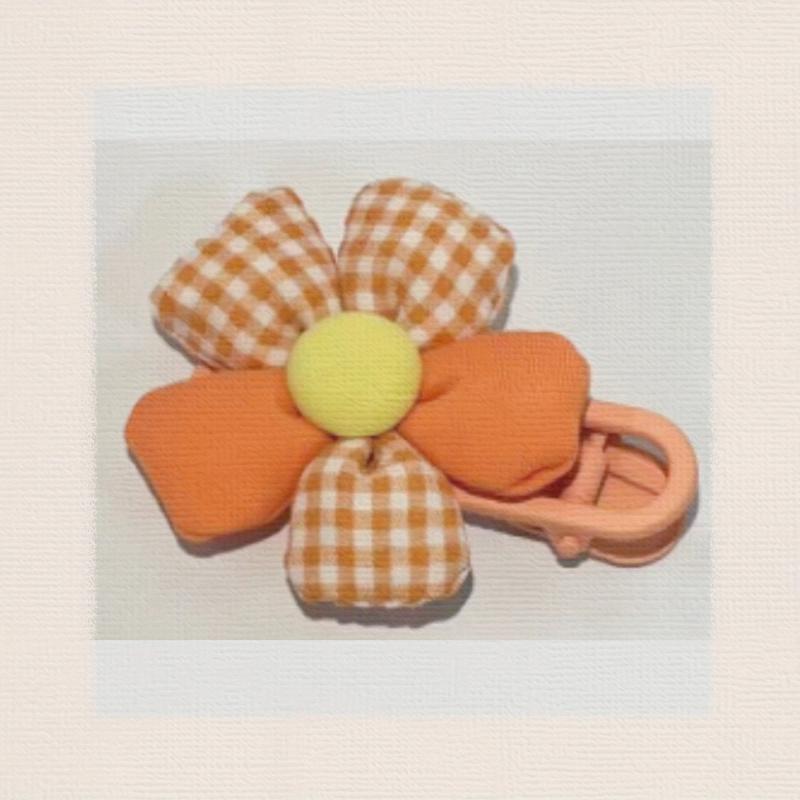 Plaid Flower Hair Clip Soft Fabric Flower Duck Billed Clip