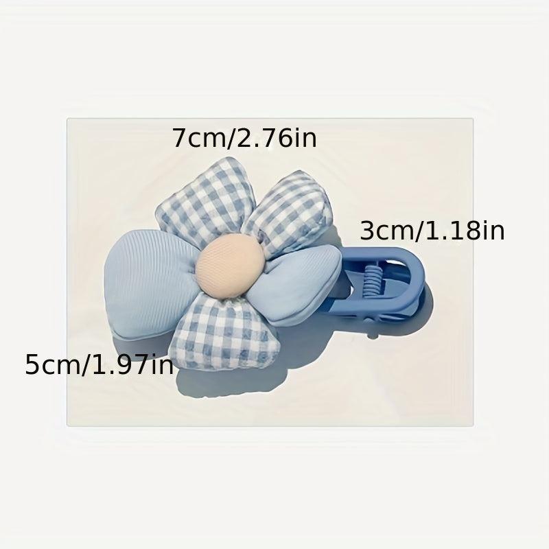 Plaid Flower Hair Clip Soft Fabric Flower Duck Billed Clip