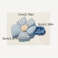Plaid Flower Hair Clip Soft Fabric Flower Duck Billed Clip