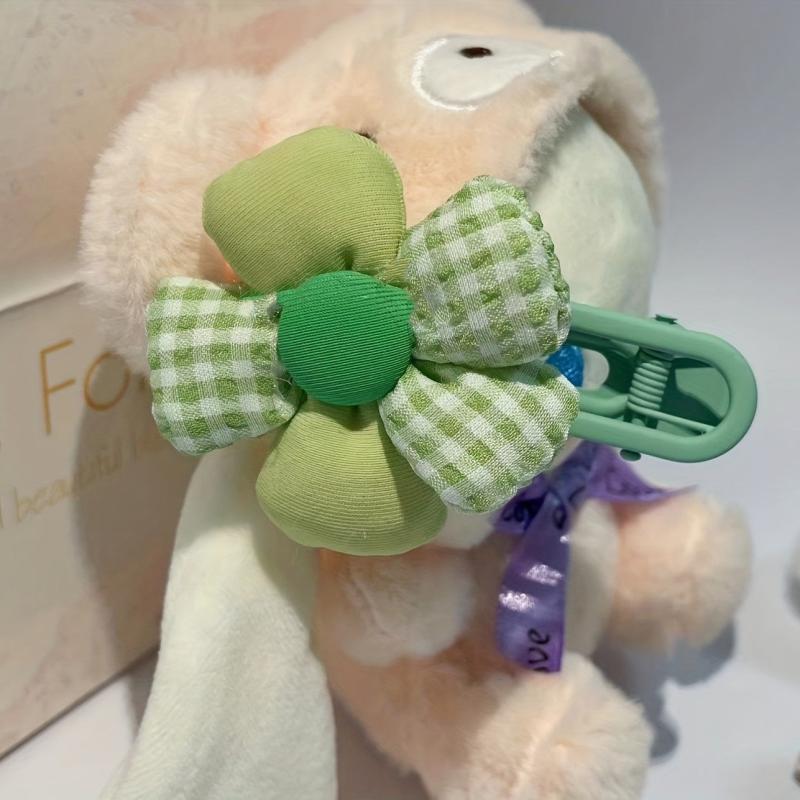 Plaid Flower Hair Clip Soft Fabric Flower Duck Billed Clip