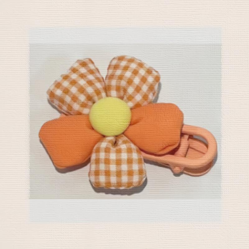 Plaid Flower Hair Clip Soft Fabric Flower Duck Billed Clip