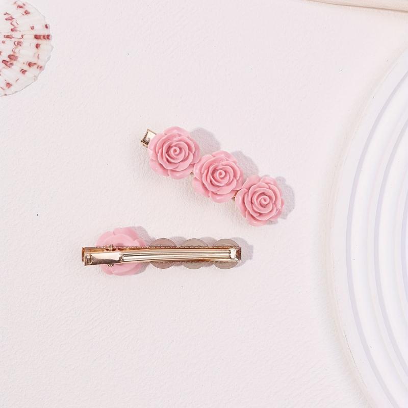 Pink Flower Hair Clip Sweet Duck Billed Clip For Bangs