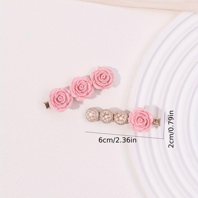 Pink Flower Hair Clip Sweet Duck Billed Clip For Bangs