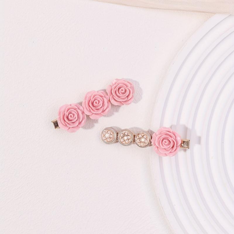 Pink Flower Hair Clip Sweet Duck Billed Clip For Bangs