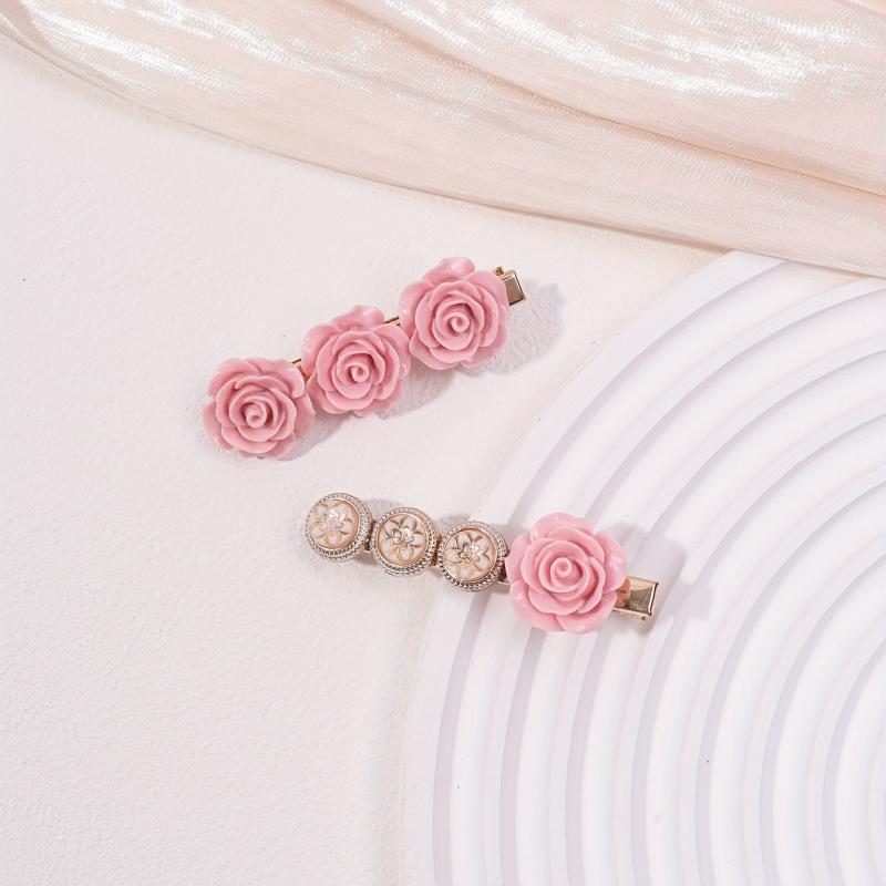 Pink Flower Hair Clip Sweet Duck Billed Clip For Bangs