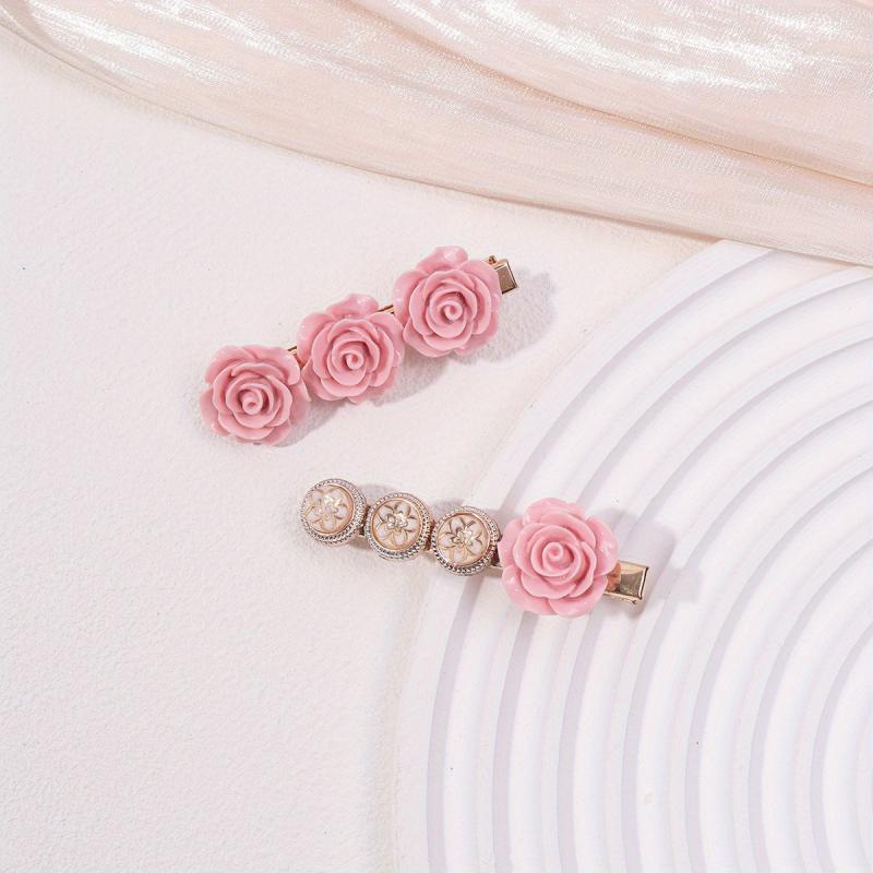 Pink Flower Hair Clip Sweet Duck Billed Clip For Bangs