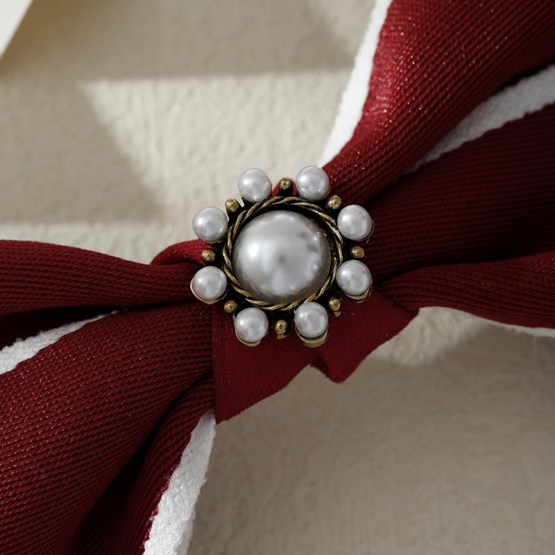 Red Faux Pearl Hair Clip Bow Hairpin for Daily Use