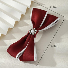 Red Faux Pearl Hair Clip Bow Hairpin for Daily Use