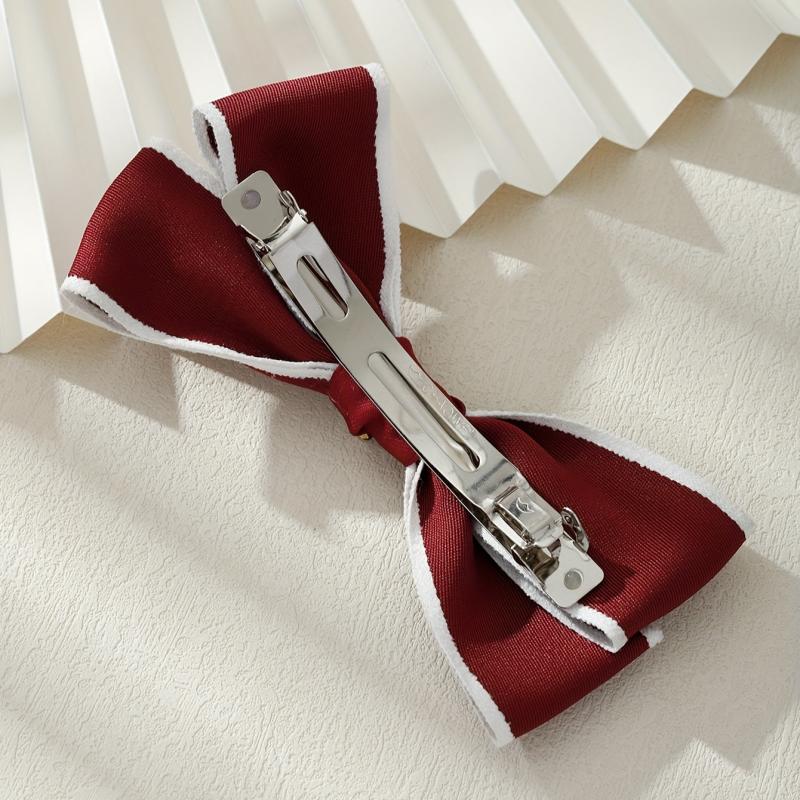Red Faux Pearl Hair Clip Bow Hairpin for Daily Use