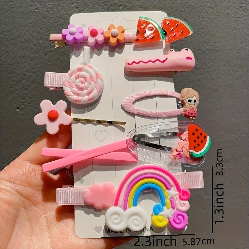 10pcs Lollipop Flower Bobby Pin Hair Clip Set