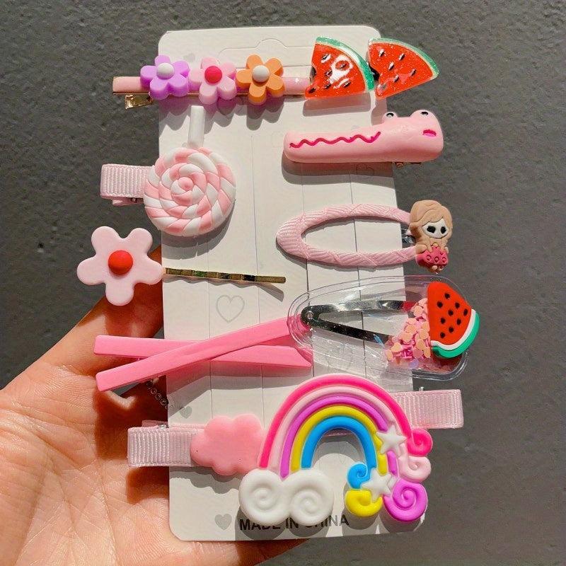 10pcs Lollipop Flower Bobby Pin Hair Clip Set