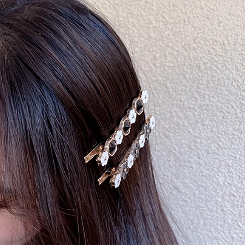 2pcs Sweet Flower Decor Duck Billed Hair Clip for Women Girls