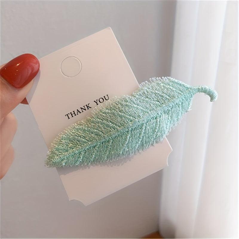 Macaroon Leaf Shaped Hair Clip Embroidered Leaves Decor Hair Clip