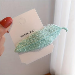Macaroon Leaf Shaped Hair Clip Embroidered Leaves Decor Hair Clip