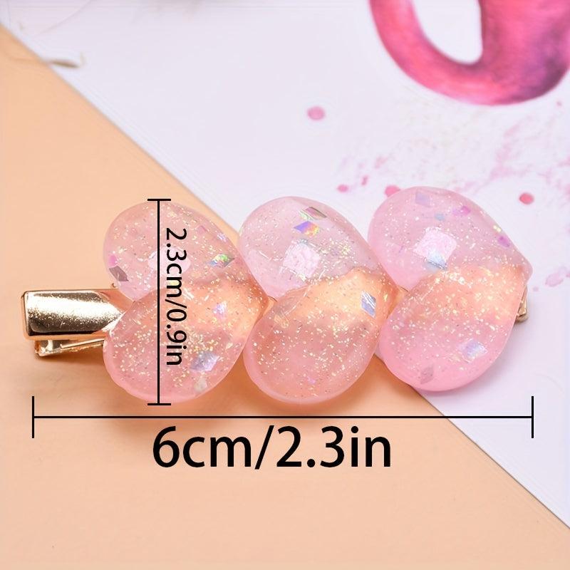 4pcs Glitter Heart Duck Billed Hair Clip Jelly Hair Clip for Girls