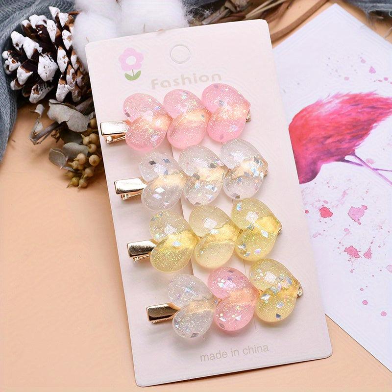 4pcs Glitter Heart Duck Billed Hair Clip Jelly Hair Clip for Girls
