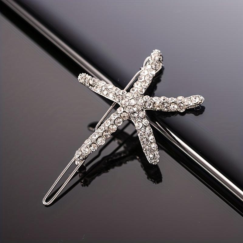 Ocean Series Rhinestone Starfish Hair Clip for Women Girls