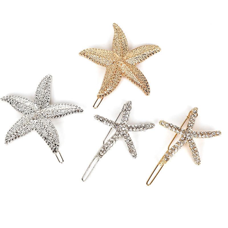 Ocean Series Rhinestone Starfish Hair Clip for Women Girls