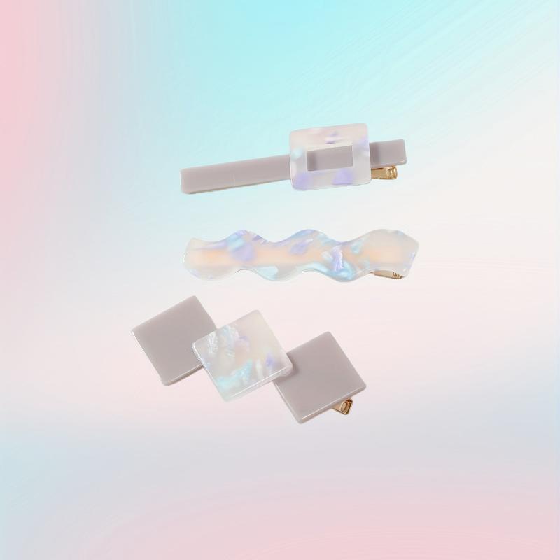 3pcs Holographic Duck Billed Clip Geometric Hair Clip for Women Girls