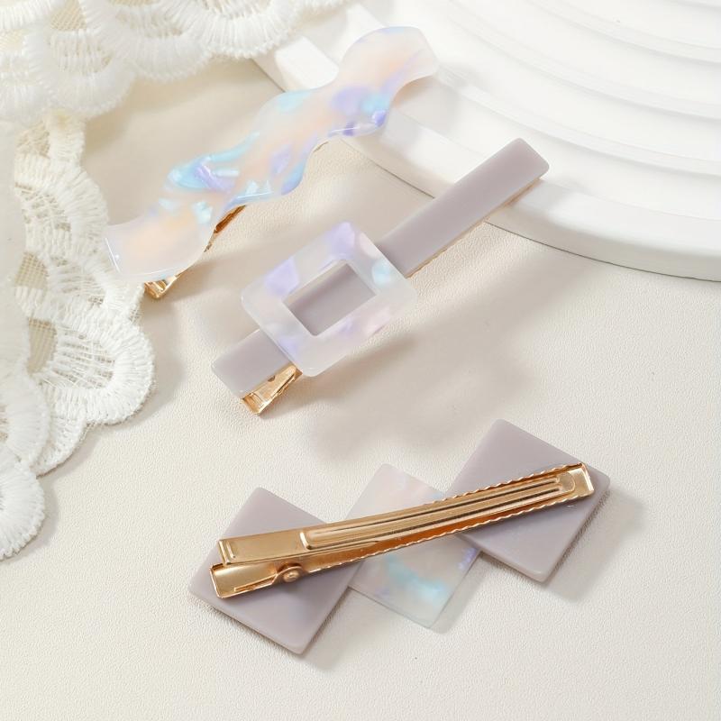 3pcs Holographic Duck Billed Clip Geometric Hair Clip for Women Girls