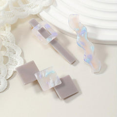 3pcs Holographic Duck Billed Clip Geometric Hair Clip for Women Girls