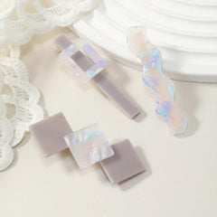 3pcs Holographic Duck Billed Clip Geometric Hair Clip for Women Girls