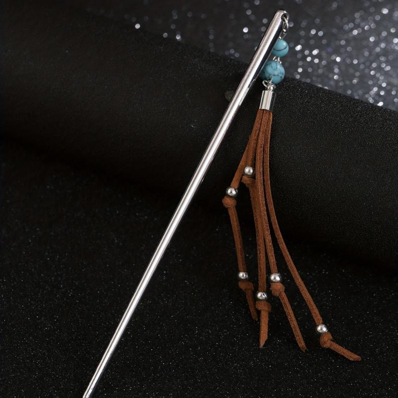 Retro Style Hair Stick With Turquoise Bead Tassel Boho Style Hair Pin