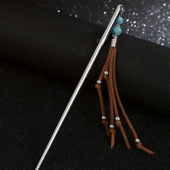 Retro Style Hair Stick With Turquoise Bead Tassel Boho Style Hair Pin