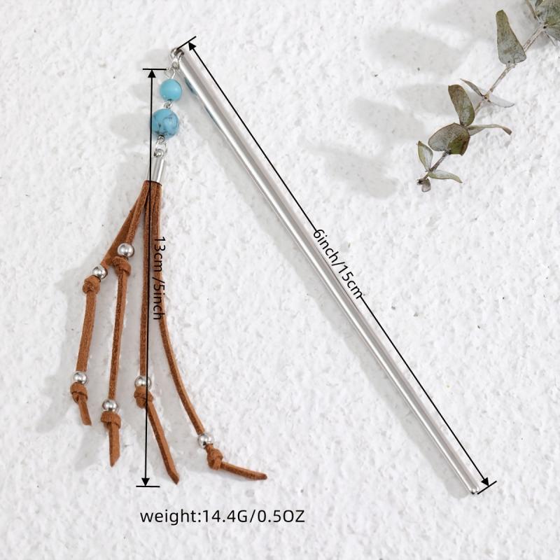 Retro Style Hair Stick With Turquoise Bead Tassel Boho Style Hair Pin