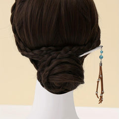 Retro Style Hair Stick With Turquoise Bead Tassel Boho Style Hair Pin