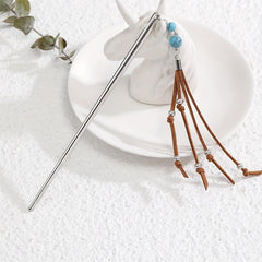 Retro Style Hair Stick With Turquoise Bead Tassel Boho Style Hair Pin