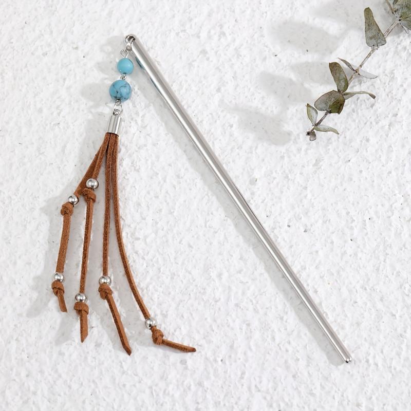 Retro Style Hair Stick With Turquoise Bead Tassel Boho Style Hair Pin