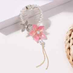 Flower Hair Claw Clip Chain Tassel Faux Pearl Rhinestone Hair Clip