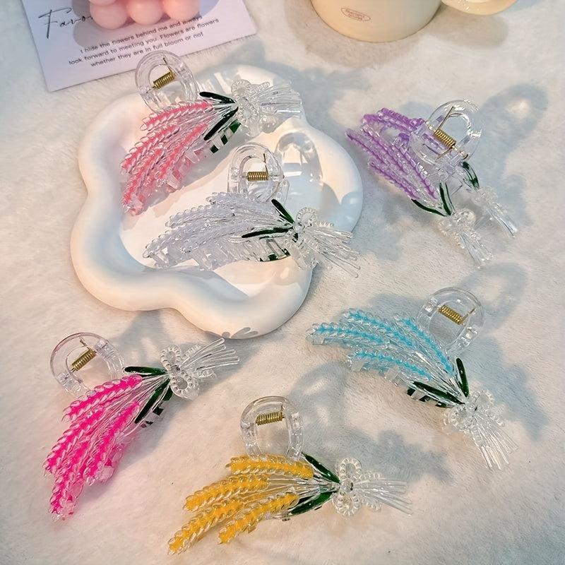 Colorful Wheat Ears Hair Claw Nonslip Shark Claw for Ponytail Bun Holder Women