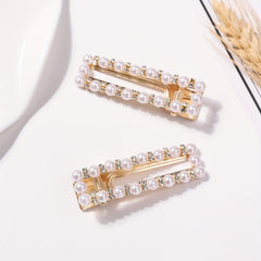 Hollow Alloy Hair Clip Duck Billed Clip Faux Pearl Rhinestone Hair Clip