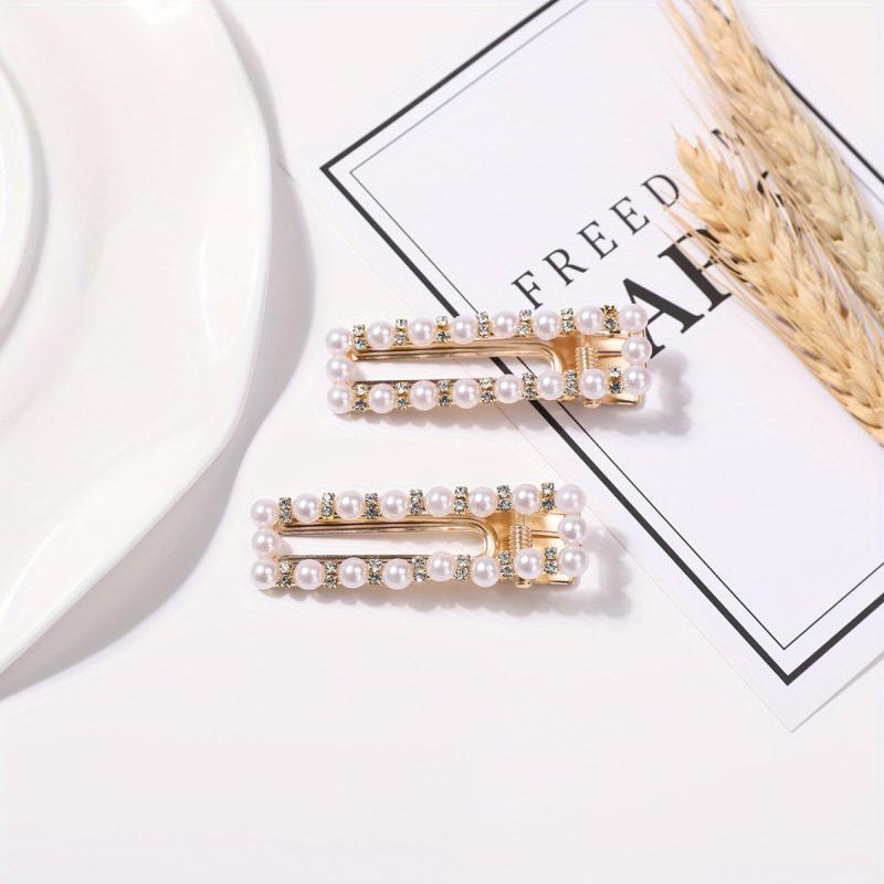 Hollow Alloy Hair Clip Duck Billed Clip Faux Pearl Rhinestone Hair Clip