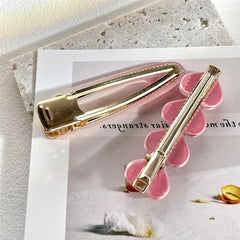 2pcs Jelly Pink Hair Clip Heart Decor Duck Billed Clip For Side Hair Bang