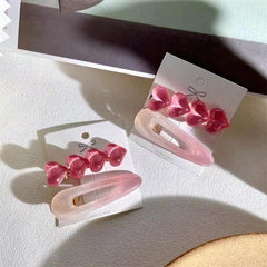 2pcs Jelly Pink Hair Clip Heart Decor Duck Billed Clip For Side Hair Bang