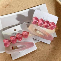 2pcs Jelly Pink Hair Clip Heart Decor Duck Billed Clip For Side Hair Bang