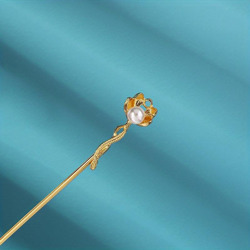 Ancient Style Butterfly Hairpin Faux Pearl Daily Golden Stick Chinese Style