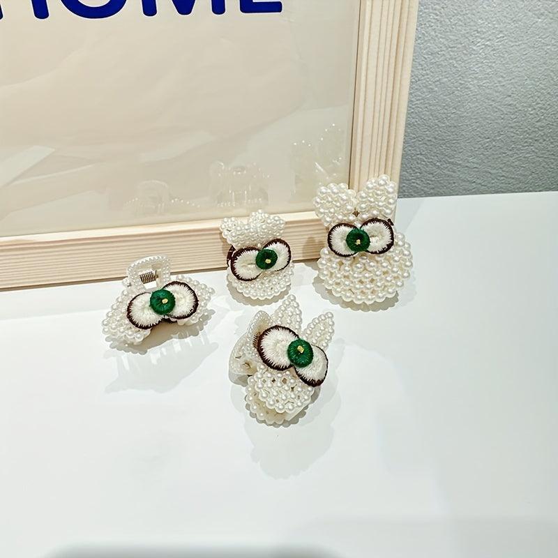 Rabbit Hair Claw Clip Bow Decor Faux Pearl Hair Clip for Women Girls