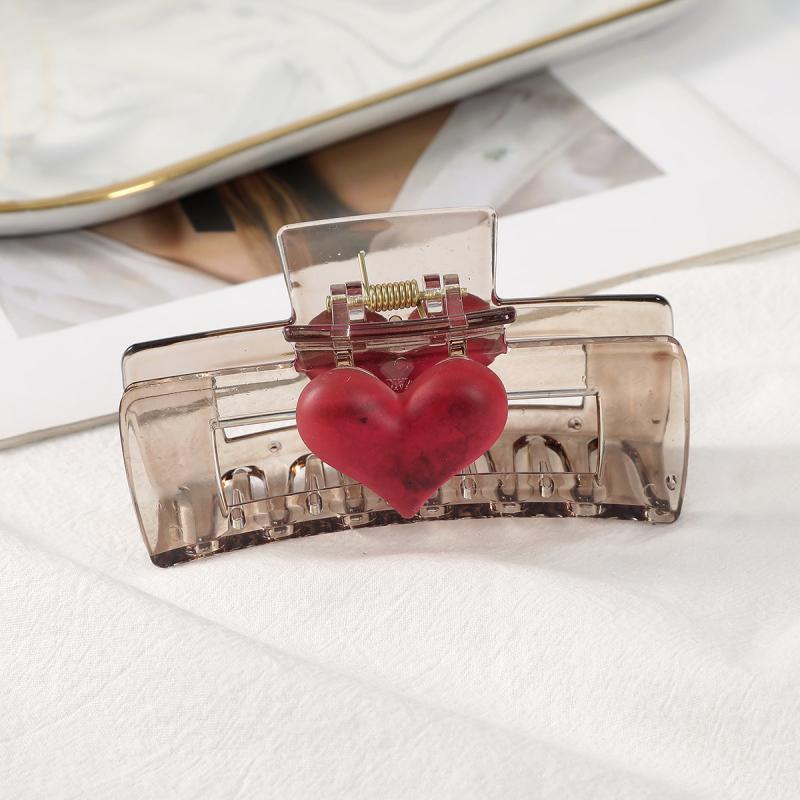 Heart Shape Decor Hair Claw Frosted Large Shark Claw Ponytail Holder