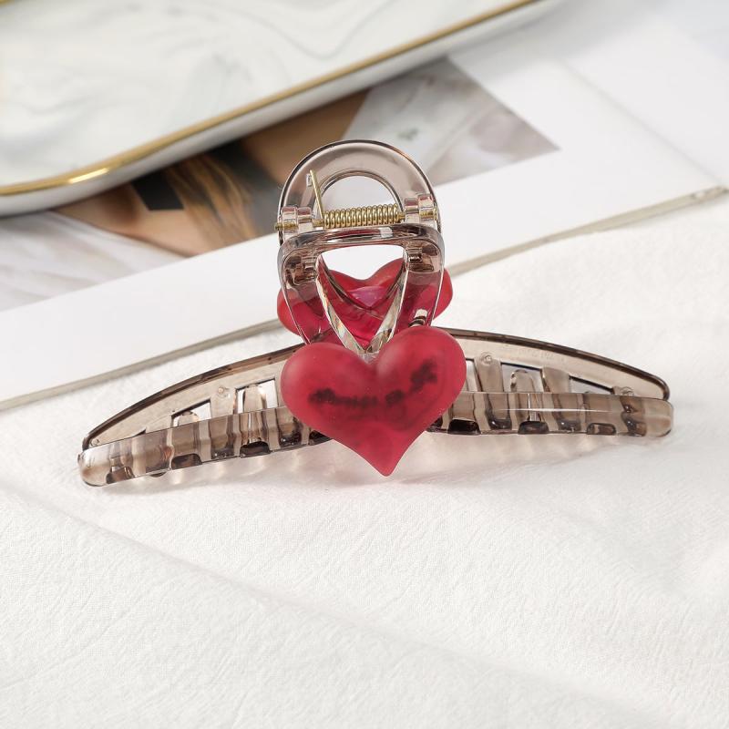 Heart Shape Decor Hair Claw Frosted Large Shark Claw Ponytail Holder