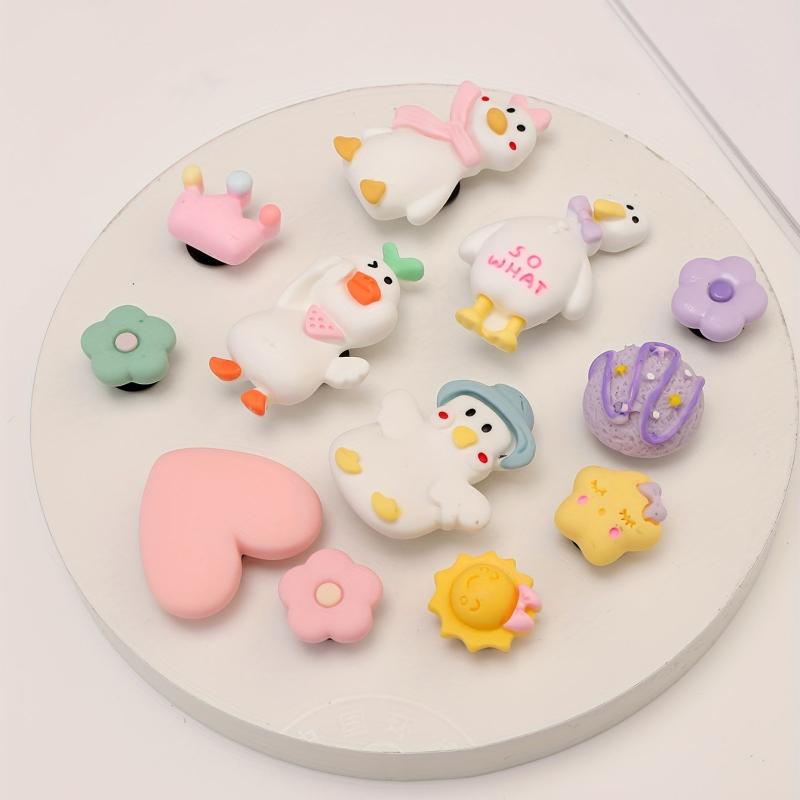 Resin Duck Crown Flower Shoe Charms Pack