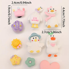 Resin Duck Crown Flower Shoe Charms Pack