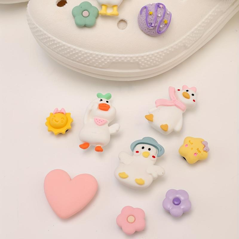 Resin Duck Crown Flower Shoe Charms Pack