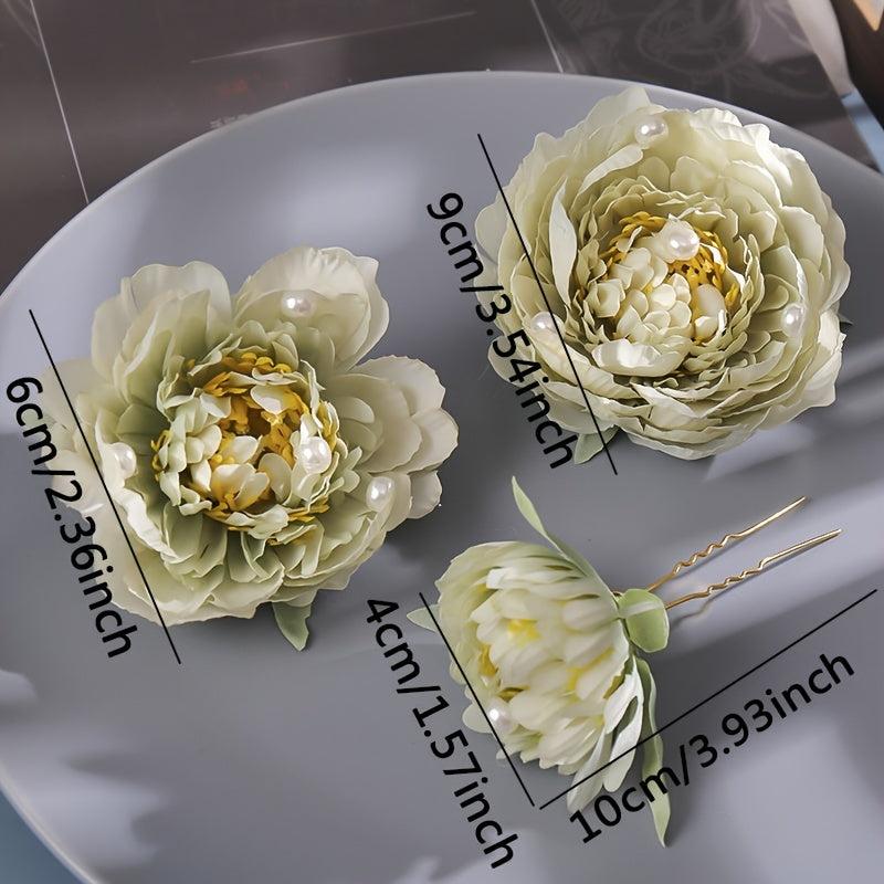 Faux Pearl & Flower Hair Pin U-Shaped Hair Bun Holder Bridal Wedding Accessory