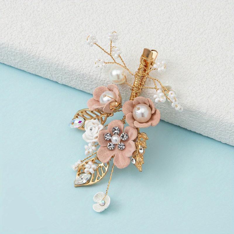 Glitter Metal Flower Hair Clip Crystal Beaded Bridal Hair Clip